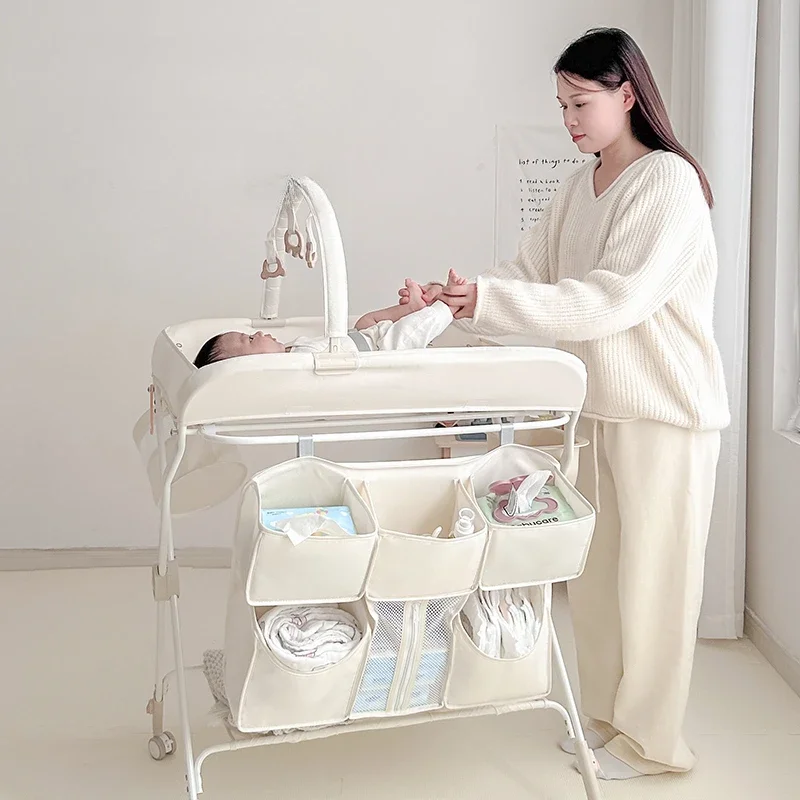 Portable Baby Changing Table for Nursery Height Adjustable Foldable Diaper Table with Swivel Wheels Drying Racks Large Storage