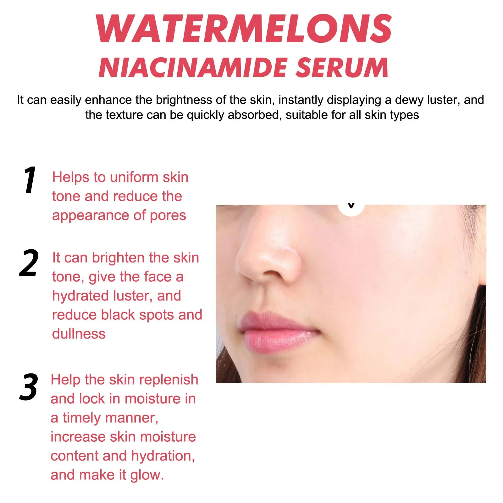 Facial Serum Facial Essence Whitening Serum Watermelons Niacinamide Serum Lighten Spots Tightening Even Skin Tone Moisturizing Brightening Facial Essence Face Skin Care