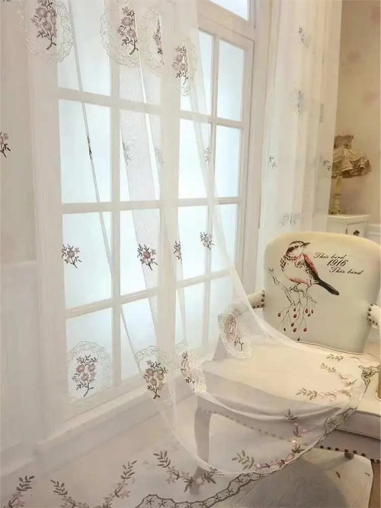 European White Embroidered Voile Curtains For Bedroom Window Curtain For Living Room Sheer Curtains Blinds Custom Made Drapes