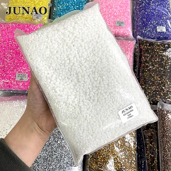 JUNAO Wholesale 2 3 4 5 6 mm Solid White Bulk Flat Back Resin Rhinestone Non Hotfix Crystal Strass Stickers For DIY Crafts 1