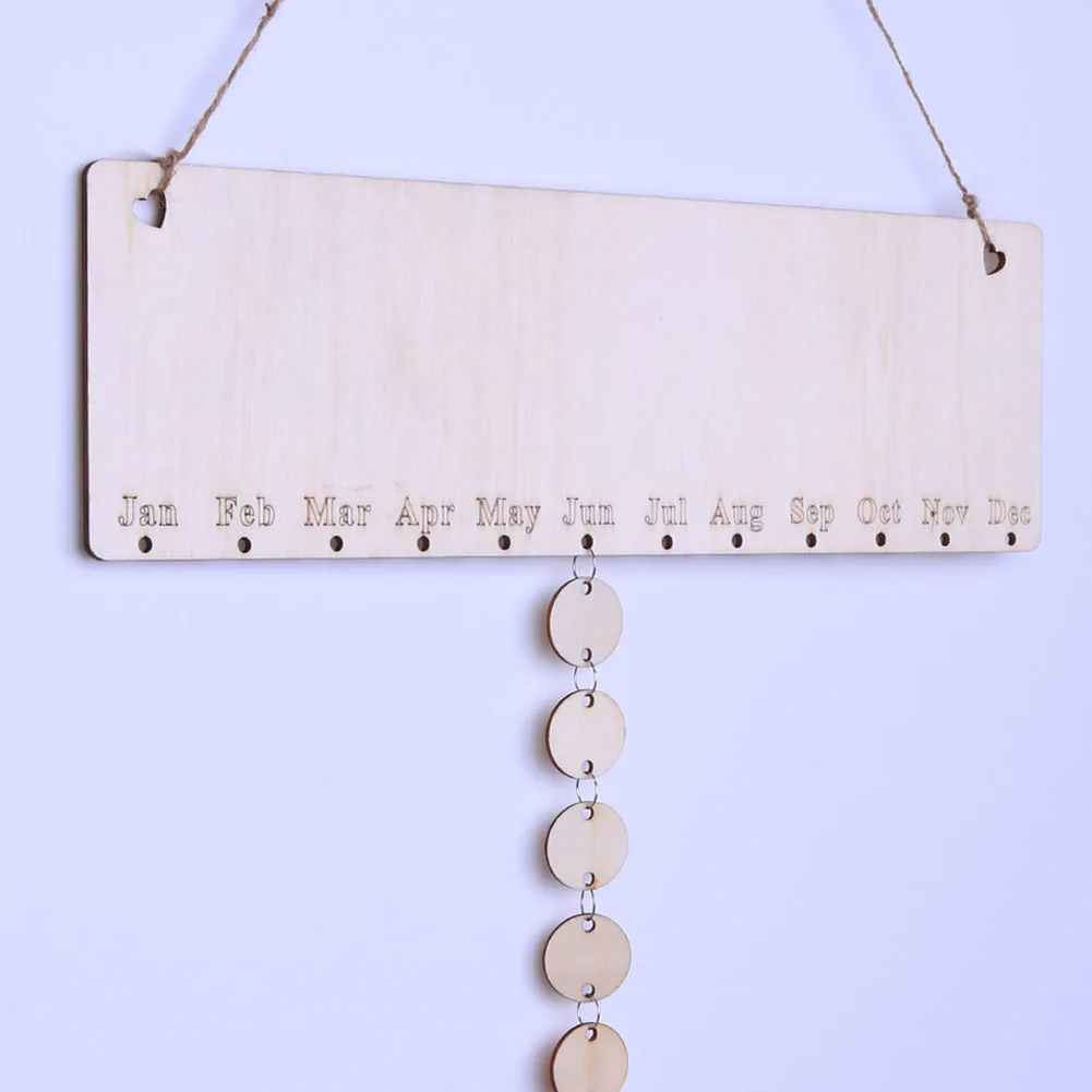 Wooden Heart Engraved Sign Calendar with Rope Hanging Family Birthday Board DIY Multifunctional Lightweight for Home Decoration