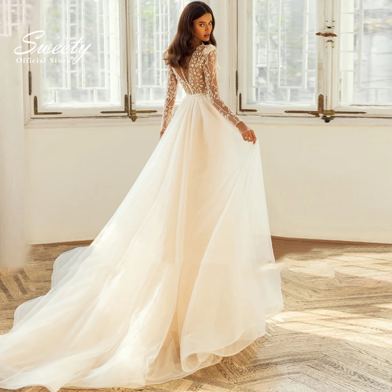 Luxury Detachable 2 In 1 Wedding Dress Embroidered Lace On Net With Train V-neck Sleeveless Vintage Bride Gowns Vestido De Novia