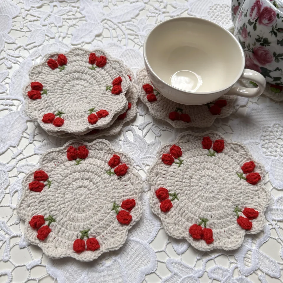 Sottobicchieri Uncinetto Fatti A Mano - Phantomon - Rosa - Confezione 4 Da 10 Cm - 4