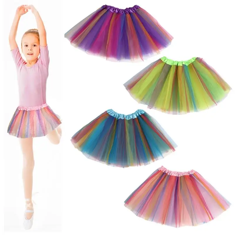 

4Pcs Girls' Tutu Skirts Princess Ballet Tutus Rainbow Tutu Dresses For Age 3-8 3-Layer Fluffy Tulle Dance Dresses Muti Colors