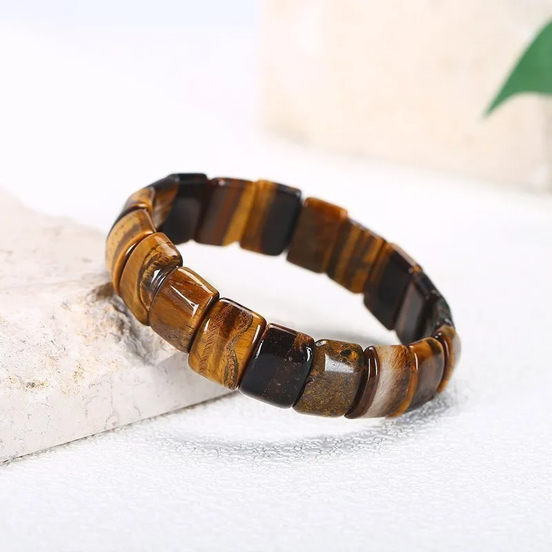 Natural Stone Yellow Tiger Eye Bead Square Bangles Handmade Reiki Healing Bracelet Yoga Wrist Jewelry