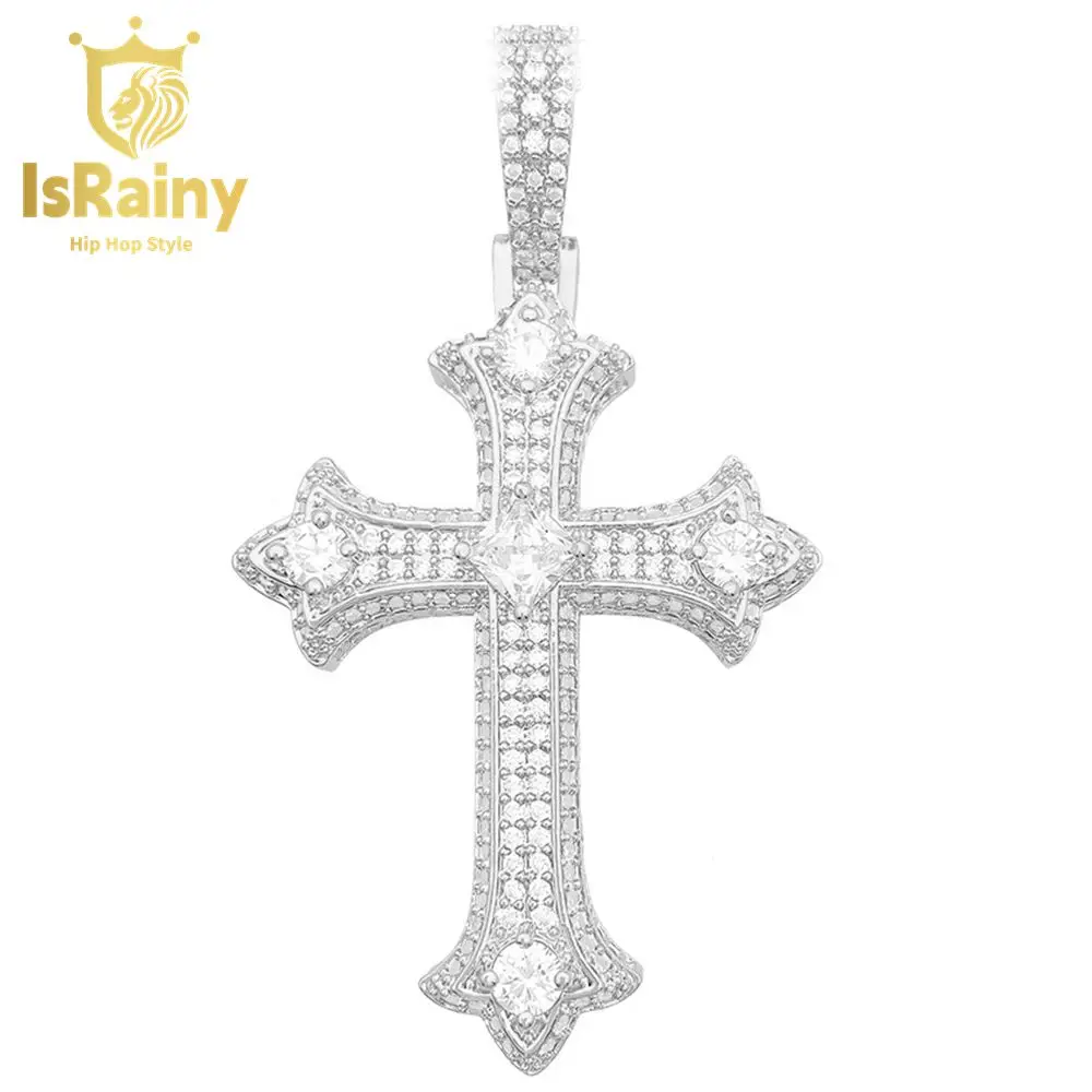 

IsRainy Hip Hop Rock 100% 925 Sterling Silver VVS D Color Real GRA Moissanite Full Diamonds Cross Pendant Fine Jewelry Wholesale