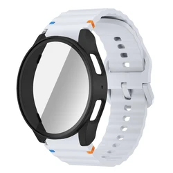 Silicone Watch Strap with Case and Screen Protector for 40-44mm Smartwatches - Durable Wrist Accessory (Light grey-black)