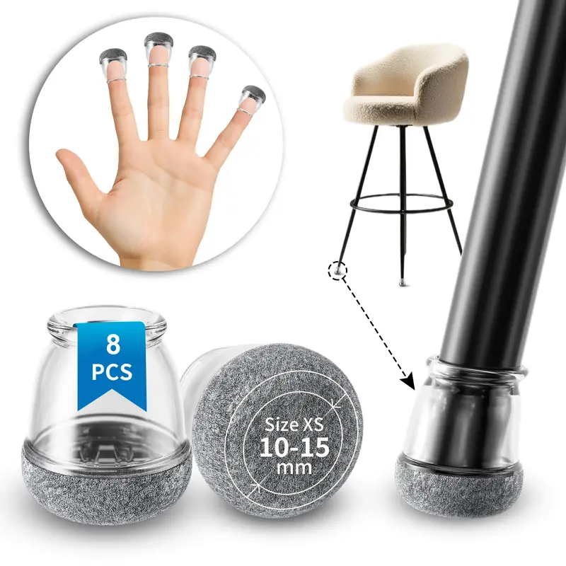 8PCS Clear Chair Leg Floor Protectors with Thick Wrap Felt Pads Silicone Furniture Leg Covers Table Feet Cups to Protect Caps - Image 2