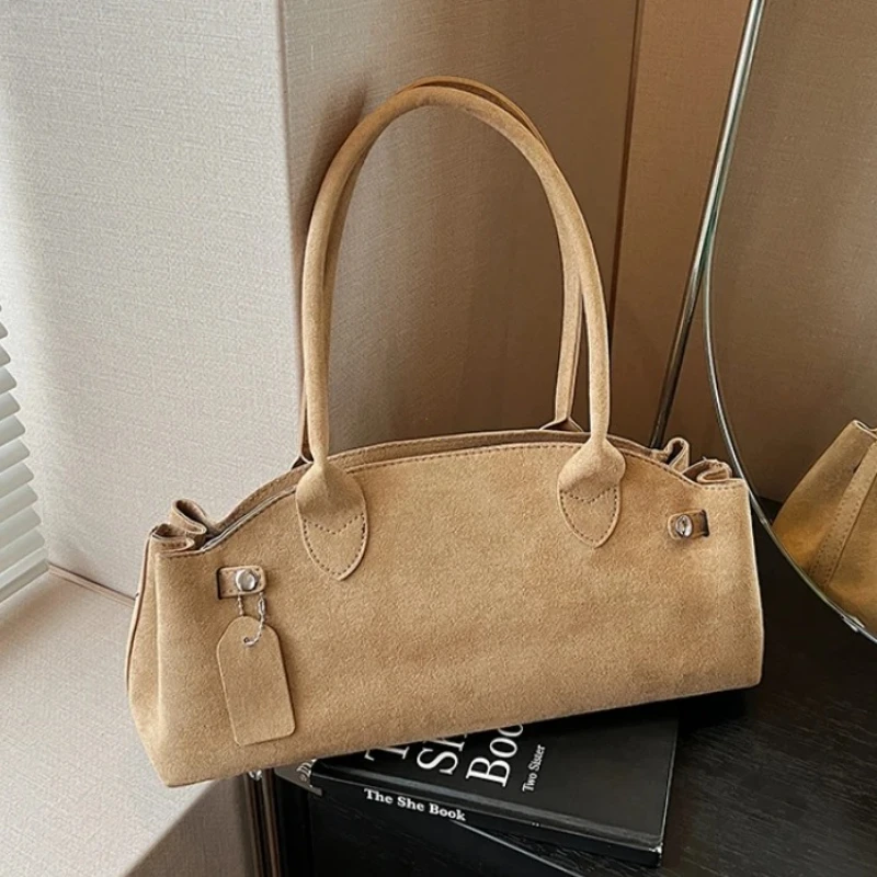 French Style Underarm Shoulder Bags For Women PU Suede Pure Color Top-handle Bag 2026 Autumn New Luxury Designer Handbags Purses