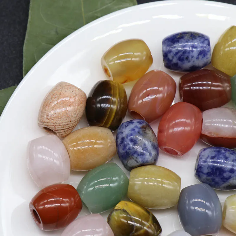 

2pcs Natural Stone Crystal Tiger Eye Aventurine 16*18mm Bucket-shape Loose Beads Big Hole for Jewelry Making DIY Necklace Parts