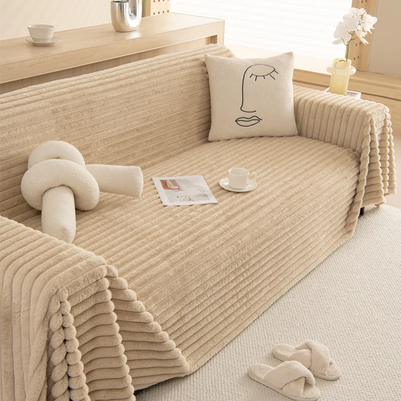 Luxury Winter Warm Rabbit Plush Sofa Towel Soft Short Plush Sofa Cover 3 Seater Couch Cover Furniture Protector