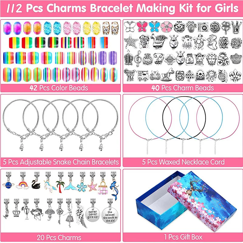DIY Charm Bracelets Kit for Girls, Jewelry Making Kit with Mickey Mouse  Bracelet Beads Fit Pandora Charm Bracelet , Jewelry Charms,Bracelets for