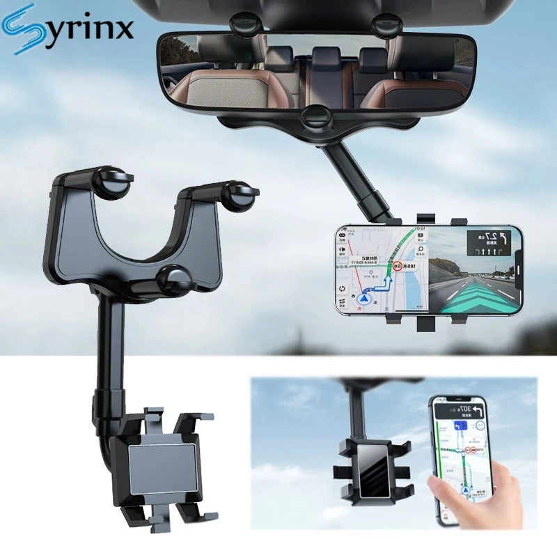 360° Car Rearview Mirror Phone Holder Mount Phone And Gps Holder ...