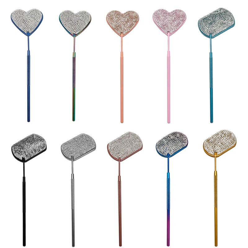 

Grafted Eyelash Mirror Stainless Steel Beauty Eyelashes With Diamond Heart Fan Eyelash Inspection Mirror Beauty Tools