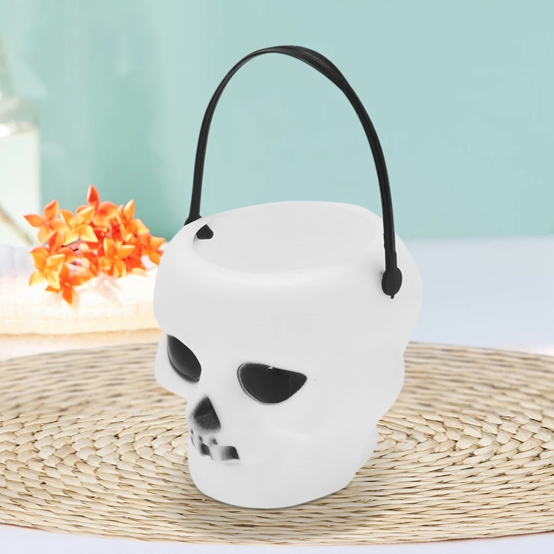 10Pcs Mini White Skeleton Halloween Candy Kettle Halloween Candy Bucket Skull Head Bucket Party Decoration