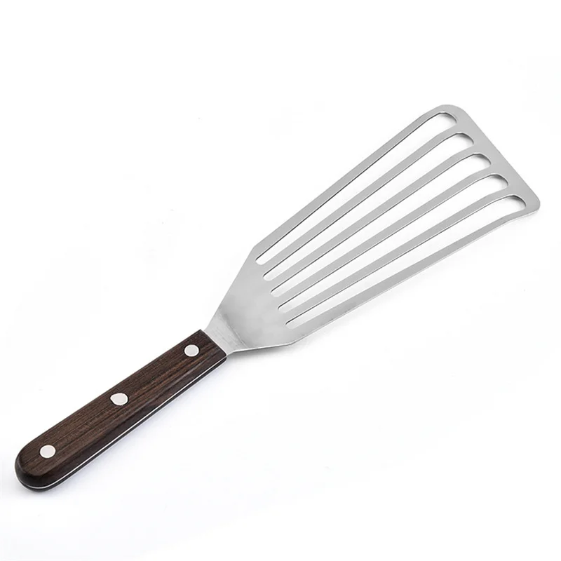 

Stainless Steel Slotted Turner & Fish Spatula With Wooden Handle - Kitchen Tools by Leeseph