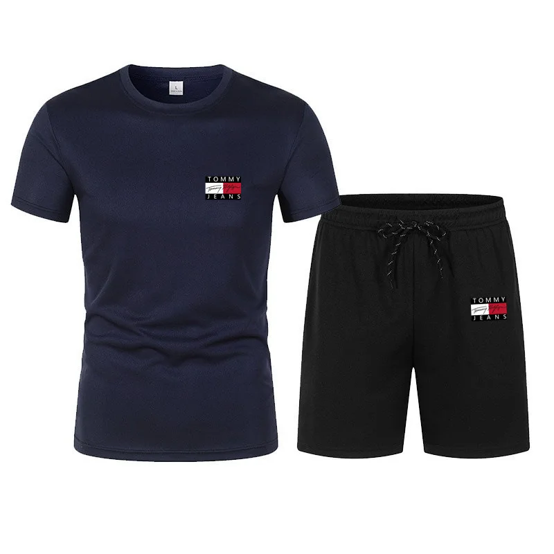 

Летние шорты с принтом и коротким рукавом, комплект из двух предметов с сеткой, дышащий Тонкий Модный мужской повседневный спортивный комплект