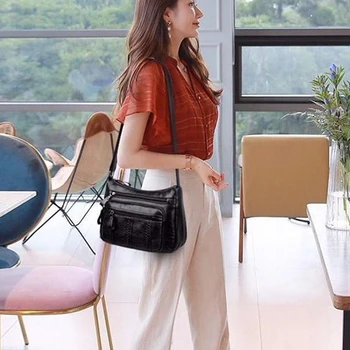 New Casual Female Bag Solid Color Ladies Crossbody Bag Soft Pu Leather Shoulder High-Quality Multi-Pocket Shoulder Bag - Image 3