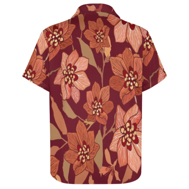 2024 summer new style lapel button retro short-sleeved shirt Hawaiian print loose comfortable shirt for men