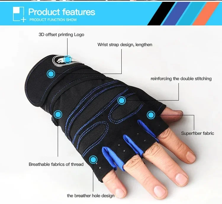 Description Picture 3 of itemGym Gloves for Men Women Fitness Weight Lifting Wristband Gloves Body Building Training Sports Exercise Cycling Glove Shockproof