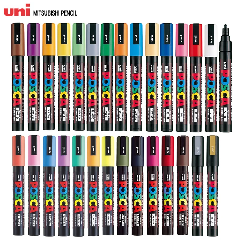Uni PC-5M Poscas Marker Pen Art Supplies 1.8-2.5mm Waterproof POP Poster Advertising Mark Graffiti Pen Paint ручки Multi-Colores