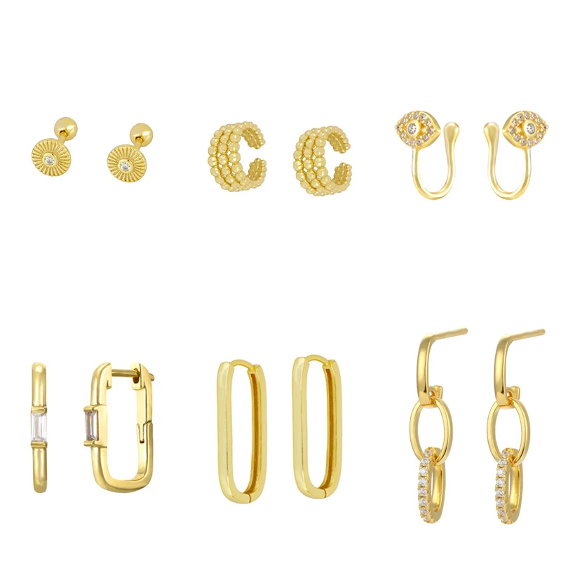 KEYOUNUO Gold Silver Filled Drop Hoop Earrings For Women Piercing CZ Dangle Stud Earrings Set Fashion Party Jewelry Wholesale