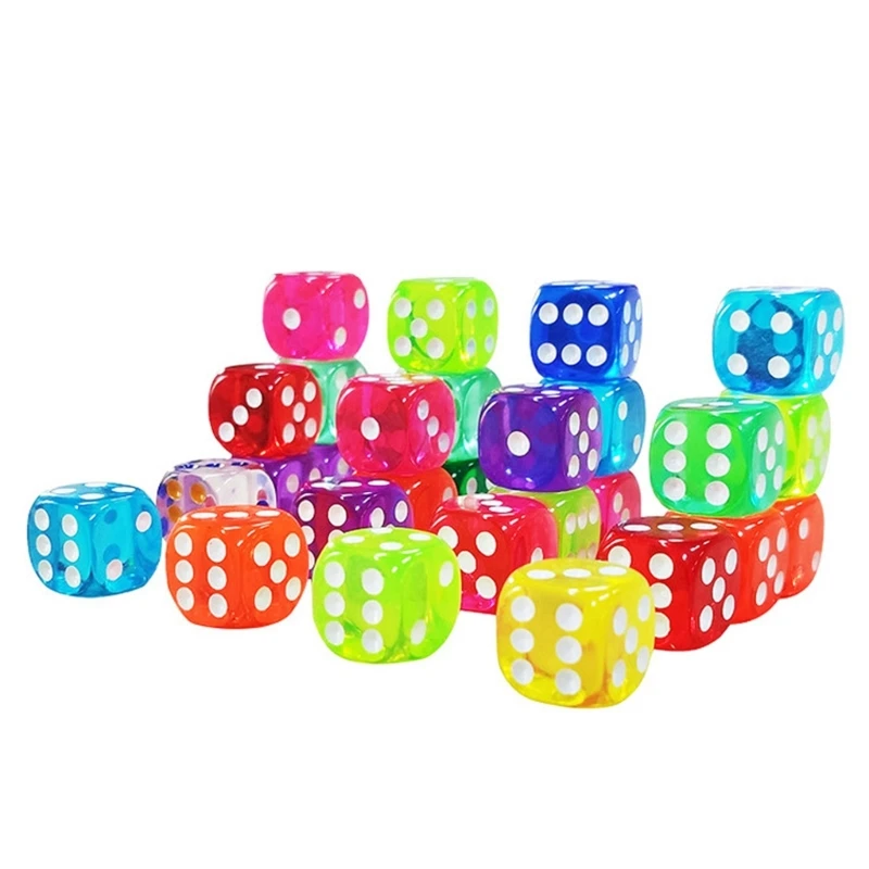 Acrylic 16mm Dices Set Colorful Six Sided Dices Cubes with Dots Playings Square Block Kids Math Teaching Educational Toy
