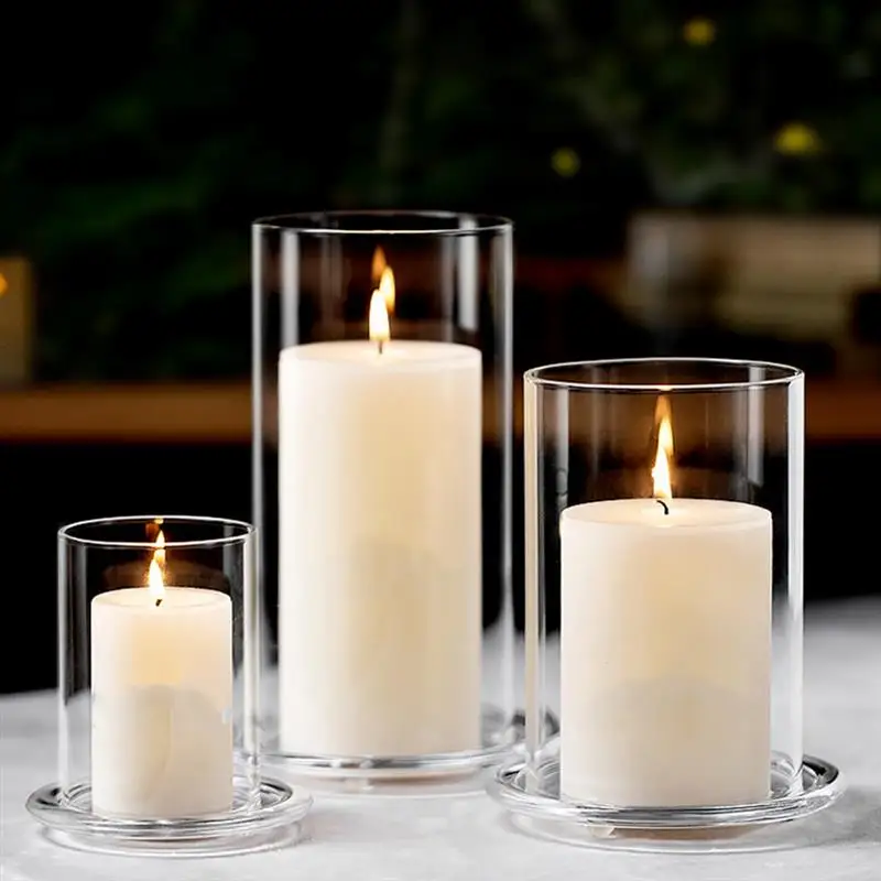3pcsSetGlassCylinderVasesJarCandleHolderCandleTubeLampShade