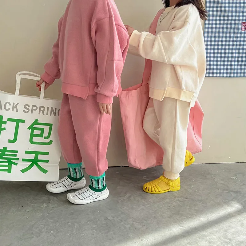 Autumn Kids Waffle Clothing Sets Solid Hoodies and Pants