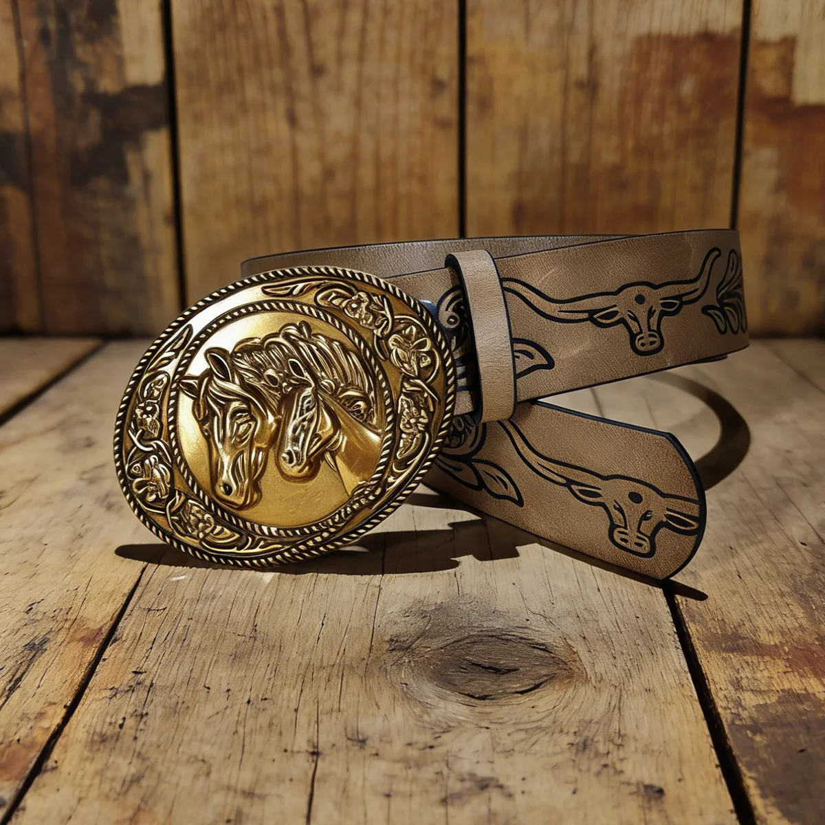Plus Size Unisex Western PU Leather Vintage Belt with Bull Decoration and Horse Buckle