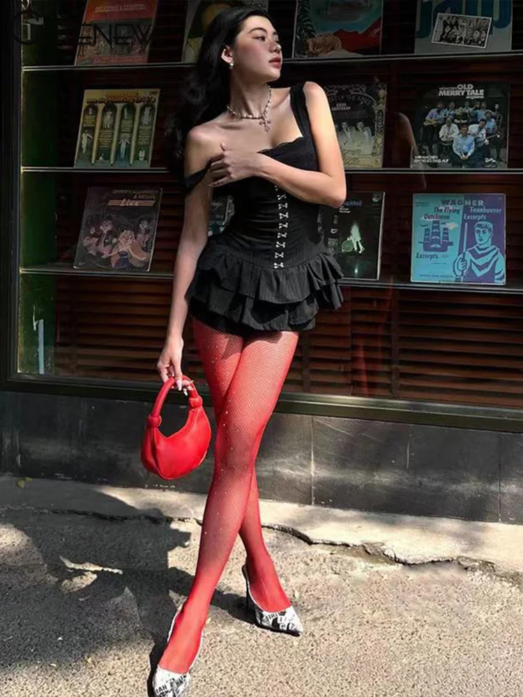 Cutenew Stacked Rufflies Mini Dress For Women Classic Hipster Patchwork Suspendency Skinny Vestidos Female Summer New Streetwear