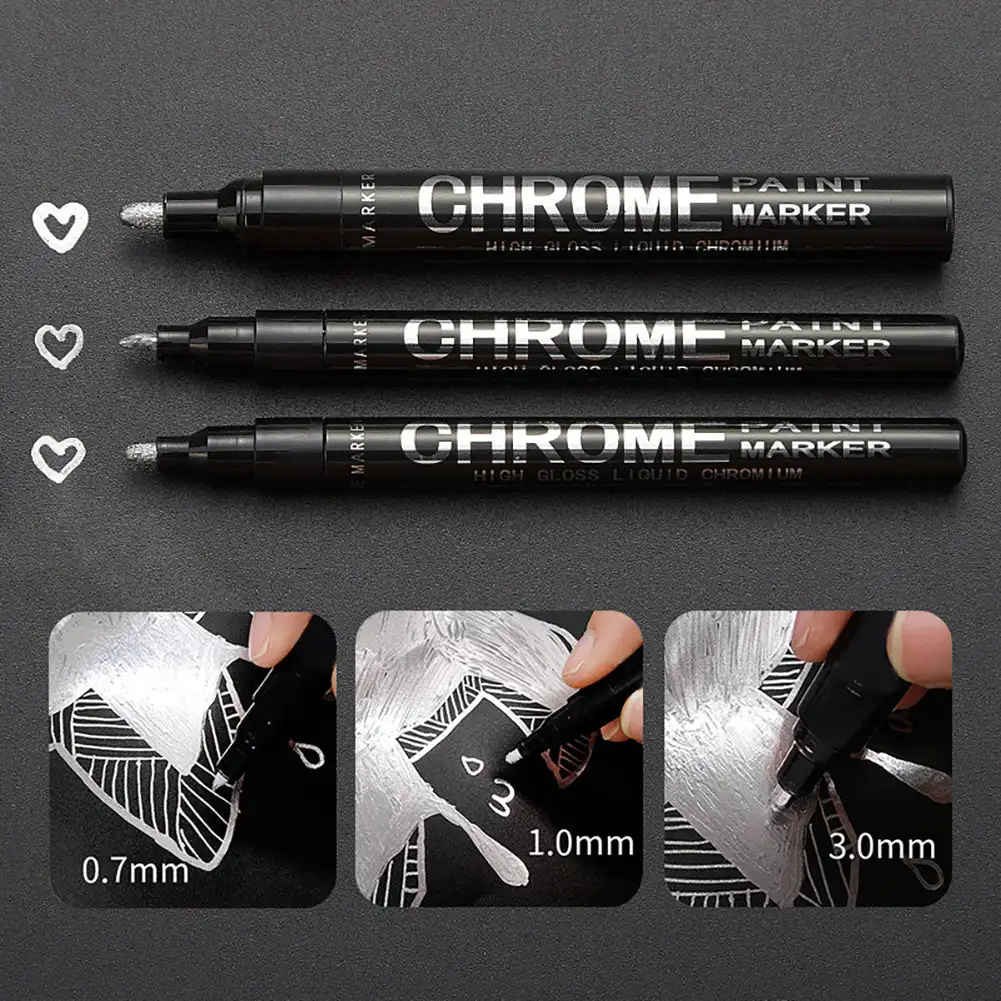 Electroplating Chrome Mirror Silver Waterproof Paint Pen for Metal Repair and Craftwork