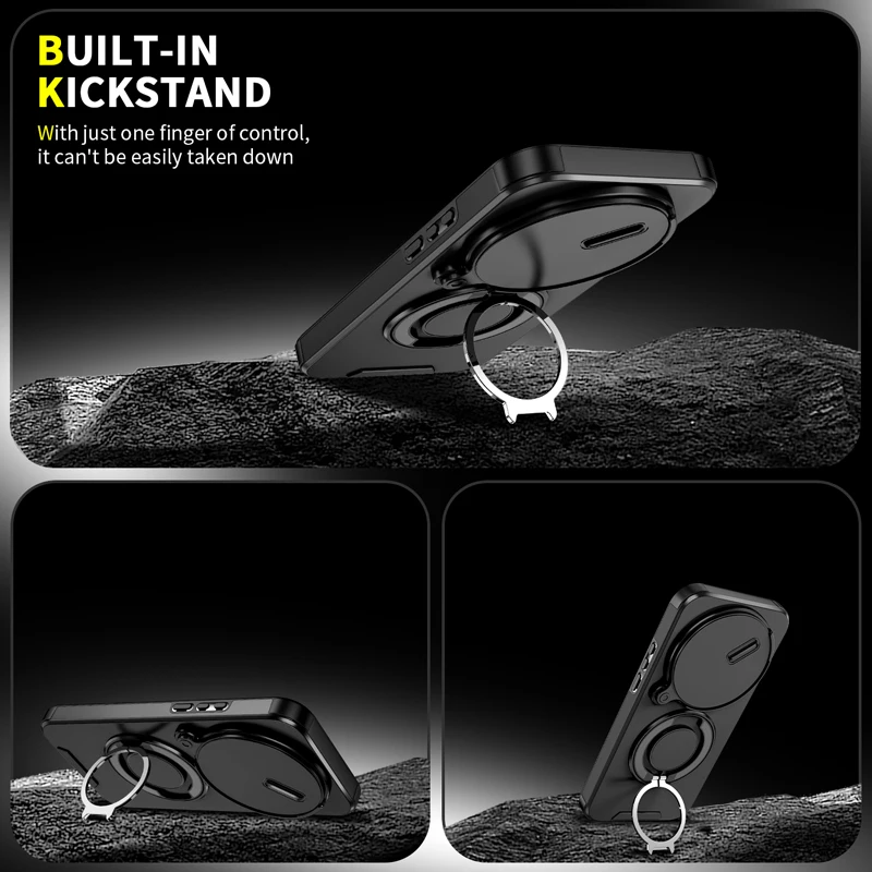Magnetic Armor Shockproof Phone Case with Camera Protection and Ring Car Mount Stand