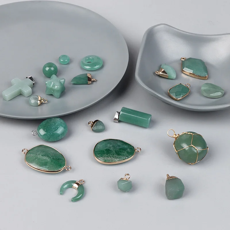 Natürliche Aventurin Jade Stein Anhänger Perlen Halskette Ohrring Armband DIY Geschenk Stecker Charms für Schmuck Machen Groß