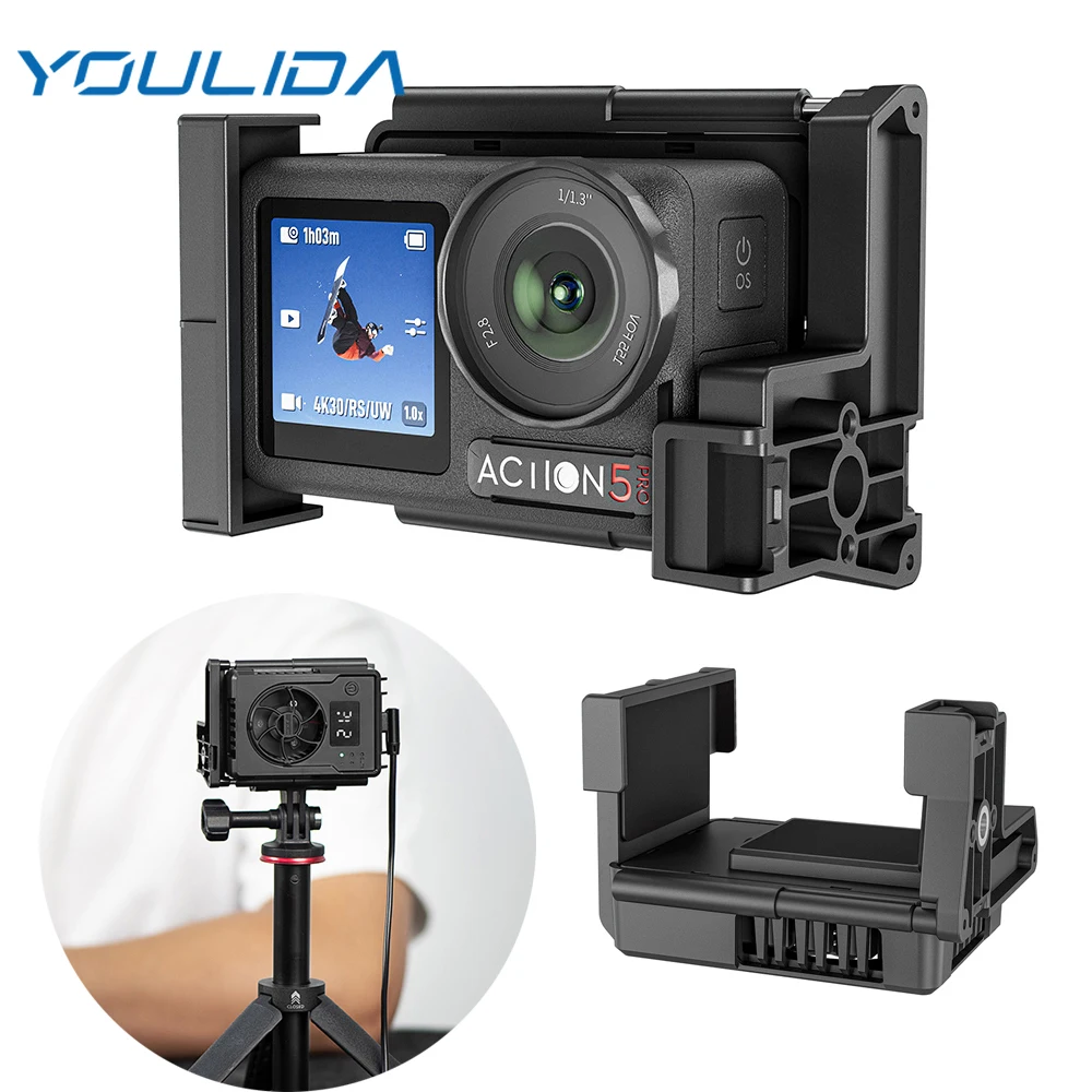 Action 5 Pro Ice Core Cooling Radiator For DJI Osmo Action 4 3 Camera Accessories Cooling Fan 3-Gear Adjustment Temp Display