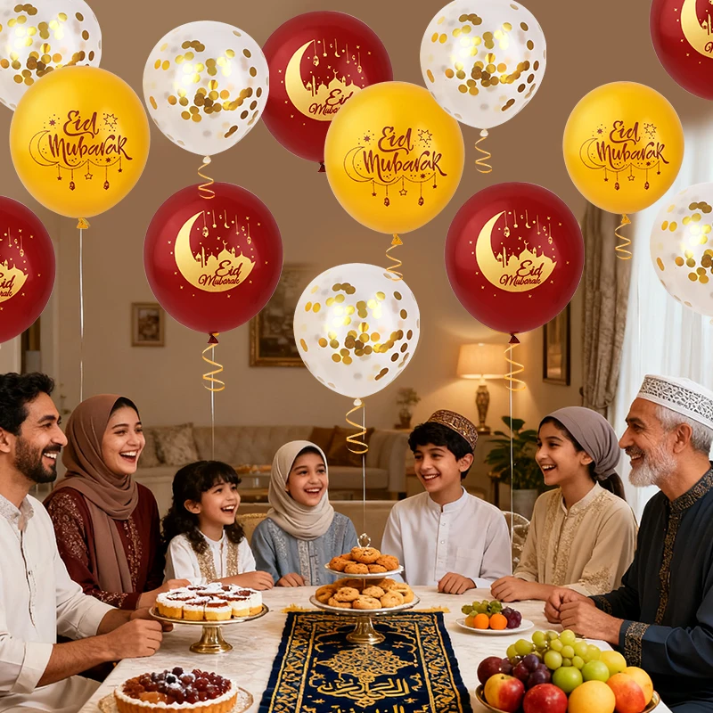 15/30Pcs Eid Mubarak Confetti Latex Balloons Set 2026 Muslim Islamic Festival Party Home Decoration Supplies Ramadan Kareem Gift