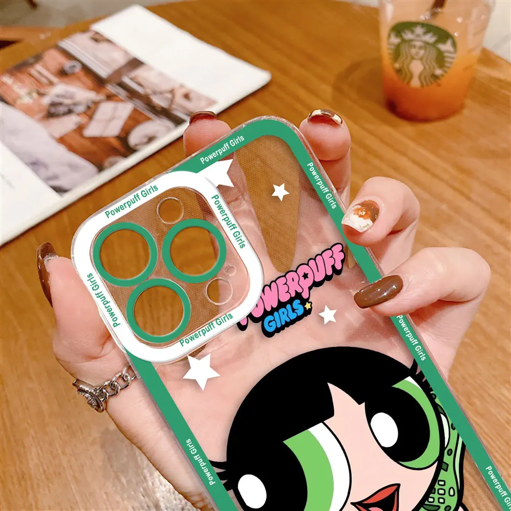 Clear Phone Case with Anime Girls Powerpuff Design