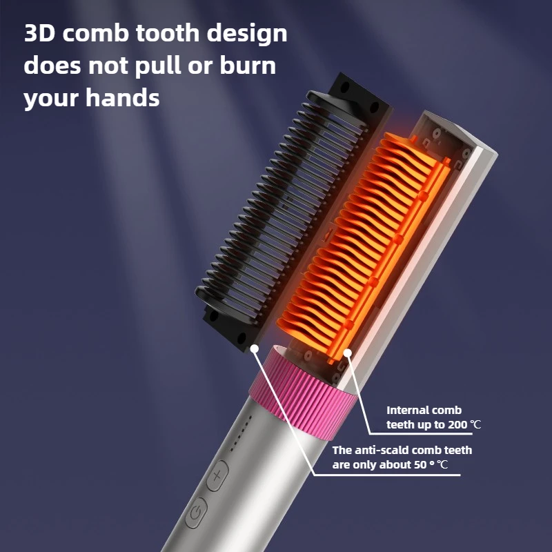 2024 Wireless Hair Straightener Hot Comb Anti-scald Professional Electric Brush Smoot Hairstyle Iron Negative Ion Hair Care Comb 5