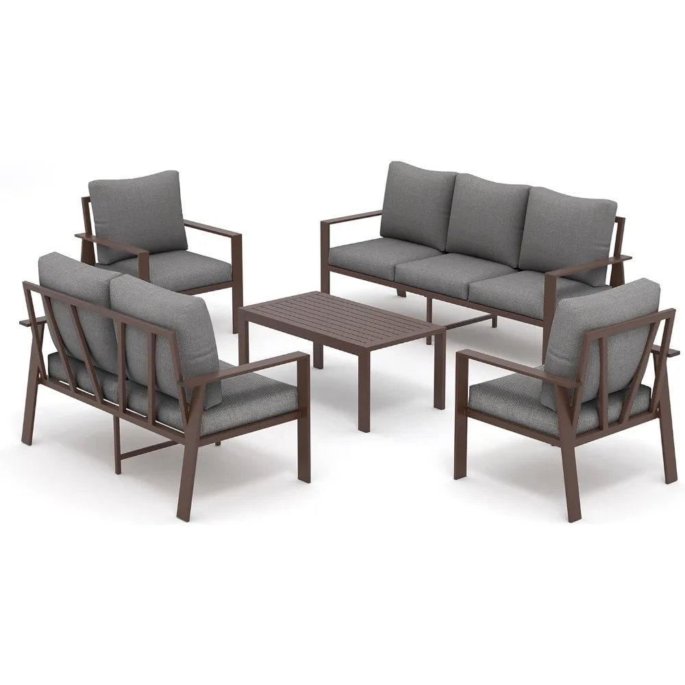 5 Pieces Aluminum Patio Furniture Set, 7-Seat Metal Outdoor Furniture Set with 4" Water-Resistant Cushion , Sets for Porch, Deck 2