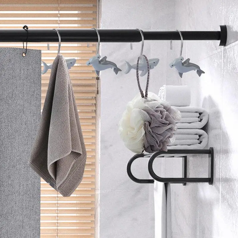 Shark Shower Curtain Hooks 12 Pcs Decorative Shower Curtain Hooks Fashion Home Decor Cute Bath Rods Accessories for Kitchen