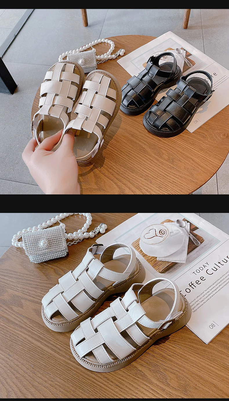 Children Black White Sandals Girls Fashion Summer Hollow Leisure Shoes Baby Anti-slip Soft Beach Sandals extra wide children's shoes