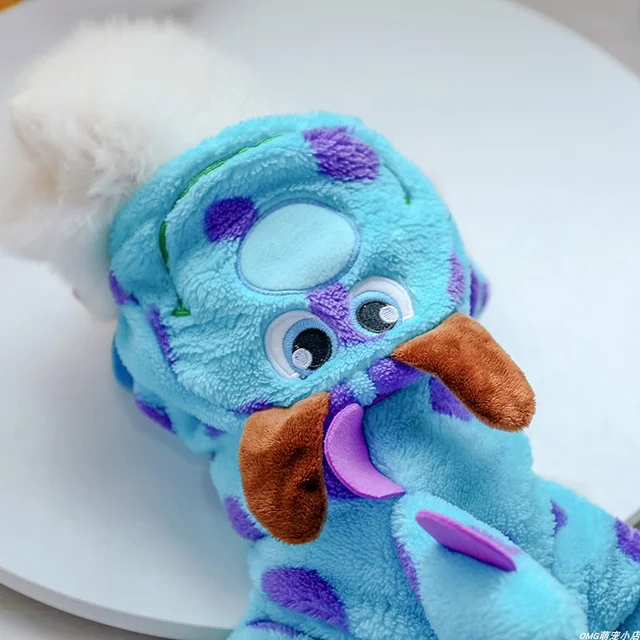 1PC Pet Apparel Dog Autumn and Winter Plush Thickened Blue Dinosaur Monster Four Legs Suitable for Small and Medium sized Dogs 6
