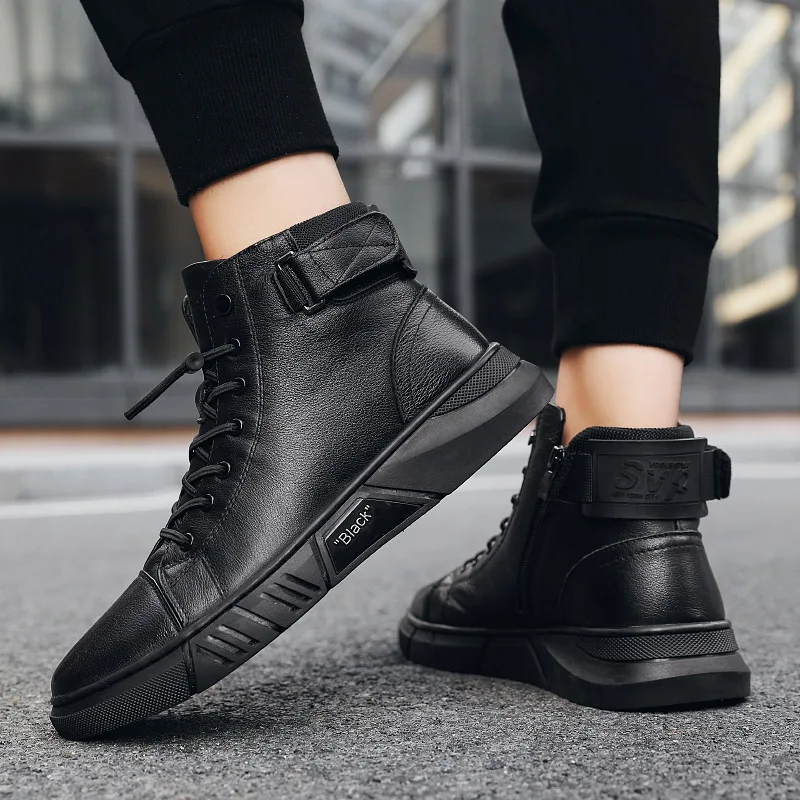 

Men's fashion casual shoes flat bottom high top Martin boots boots casual lace up short boots