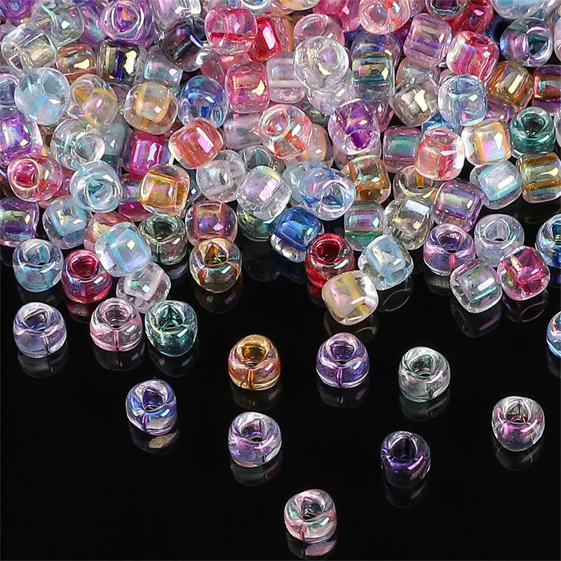Glass Seed Beads About 840pcs/bag Irregular 4mm Iridescent Dyed Core Triangle Spacer Loose for DIY Handmade Jewelry Accessories