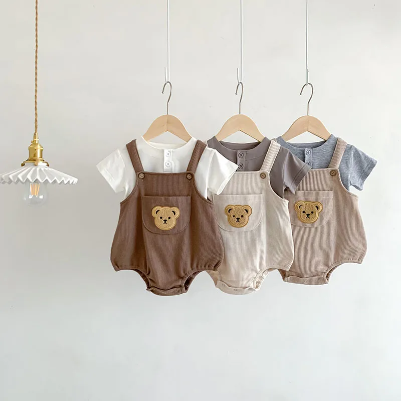Summer Baby Boy Clothing Set Waffle Bodysuit Brief Tee