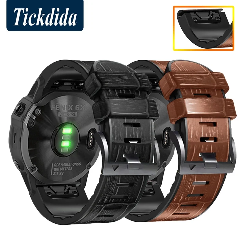 

Crocodile Leather Strap for Garmin Fenix 6X Fenix 7x 7 6 5X Plus Quick Release Strap Tactix 7 Pro 26mm