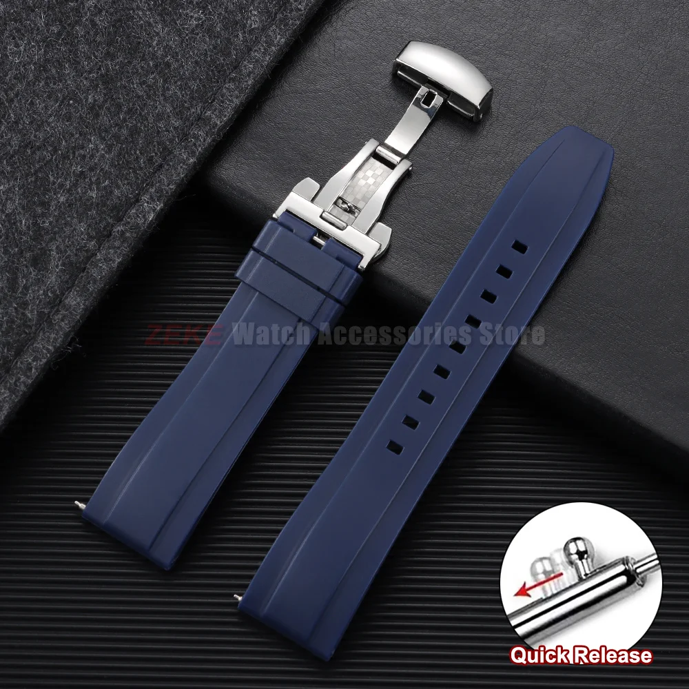 Premium Waterproof Sports Rubber Watch Band - Black Quick Release Strap, Available in Multiple Widths