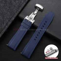 Premium Waterproof Sports Rubber Watch Band - Black Quick Release Strap, Available in Multiple Widths - 22mm (Blue)