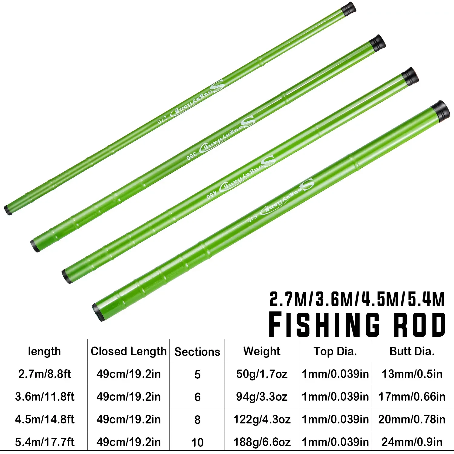 Sougayilang Hard Carbon Fiber Ultra Light Telescopic Carp Fishing Rod 2.7/3.6/4.5/5.4M 2