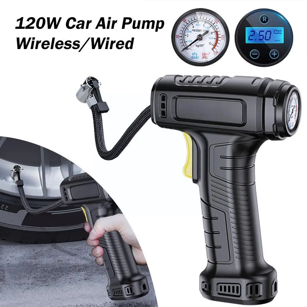 120W 12V Car Air Pump Wireless/Wired Tire Inflatable Pump Portable Car